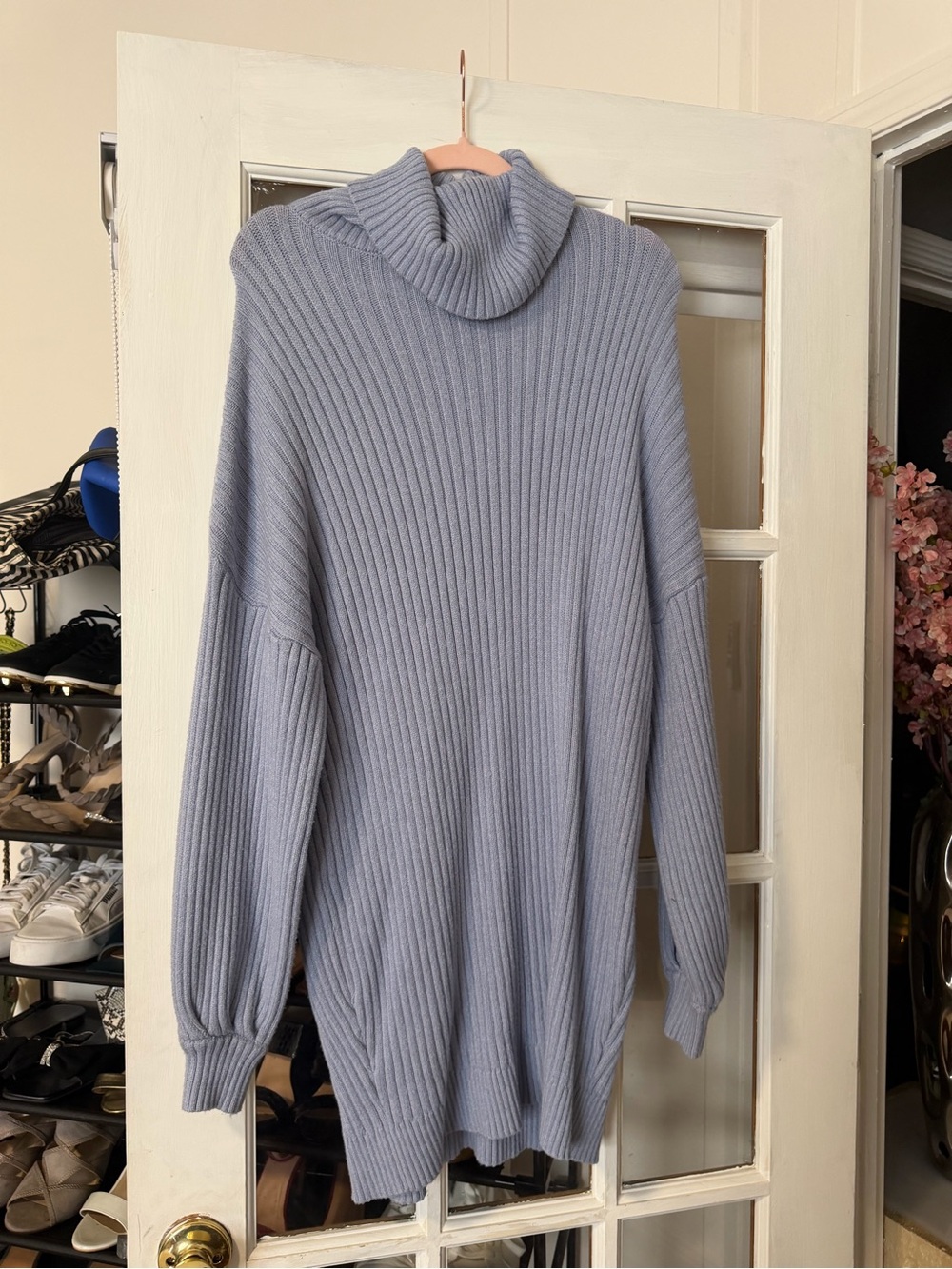Light Blue Ribbed Turtleneck Sweater